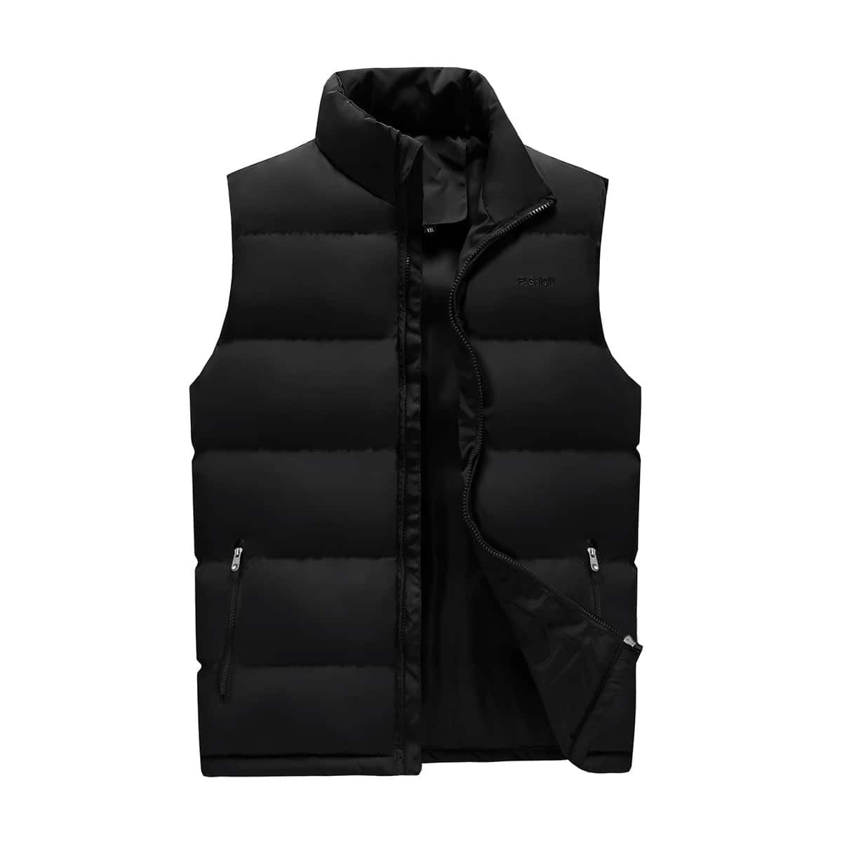 

Guys Solid Letter Embroidery Puffer Vest, Black