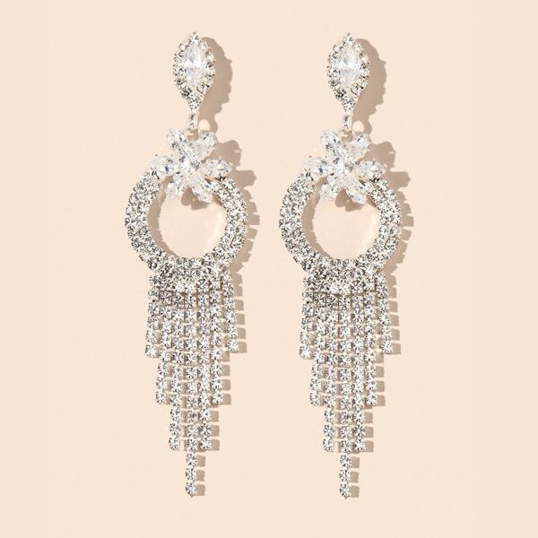 

Rhinestone Tassel Drop Earrings, White