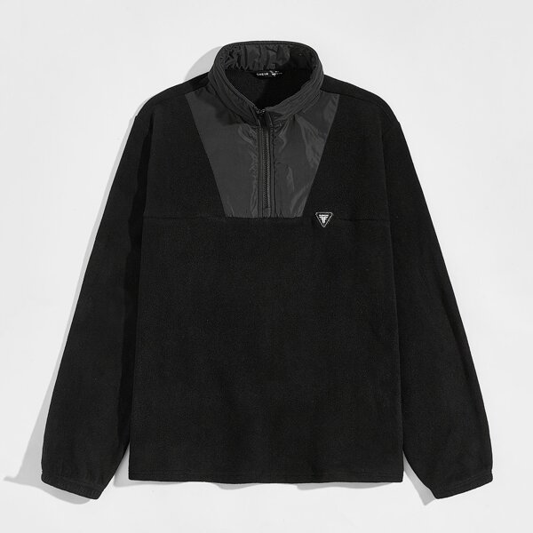 

Men Zipper Half Placket Patch Detail Jacket, Black