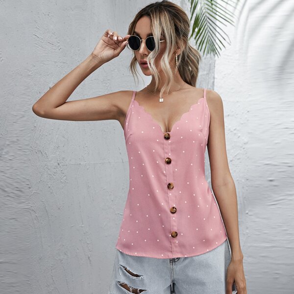 

Polka Dot Scallop Trim Cami Top, Baby pink