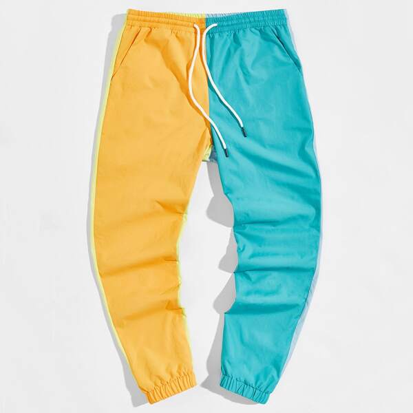 

Men Drawstring Waist Colorblock Pants, Multicolor