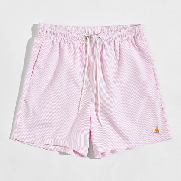 

Men Drawstring Waist Patched Detail Striped Shorts, Pink