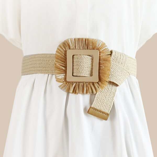 

Geometric Buckle Belt, Apricot