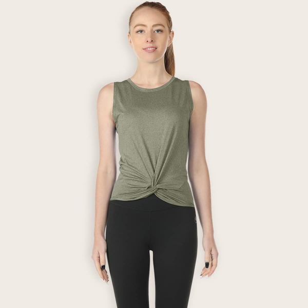 

Twist Hem Textured Sports Tank Top, Olive green