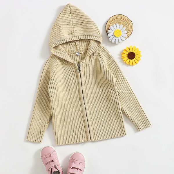 

Toddler Girls Ribbed Knit Zip Up Cardigan, Khaki