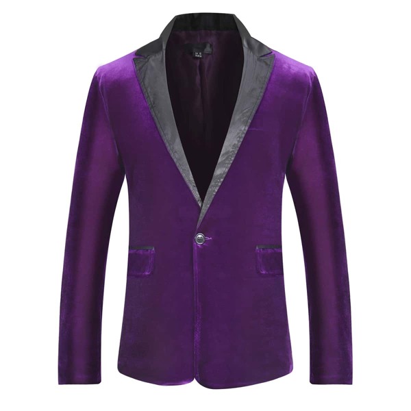 

Men Velvet Contrast Lapel Collar Blazer, Purple