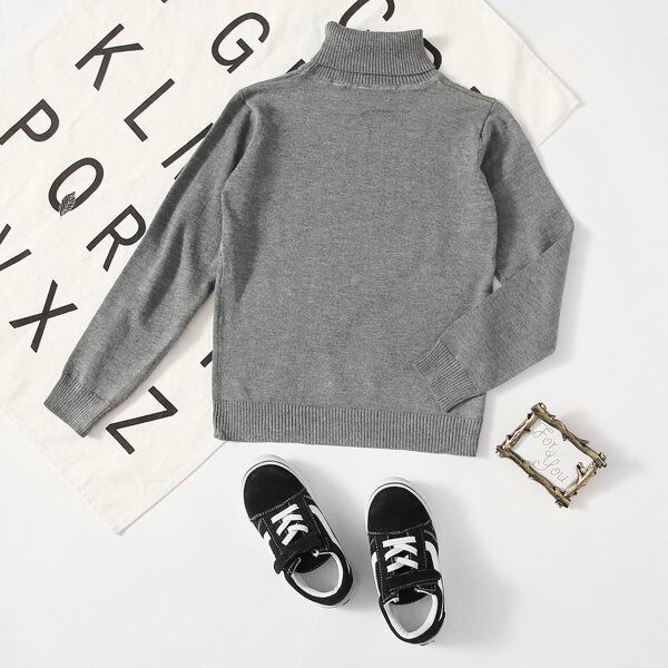 

Boys High Neck Ribbed Knit Sweater, Grey