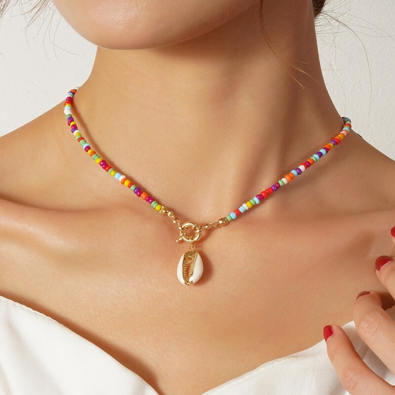

Shell Charm Beaded Necklace, Multicolor