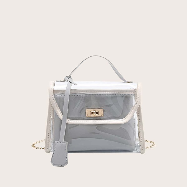 

Girls 2 In 1 Twist Lock Satchel Bag, Grey