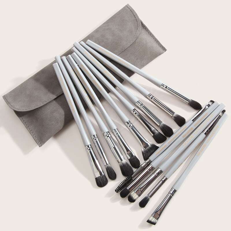 

14pcs Makeup Brush With 1pc Storage Bag, Light grey