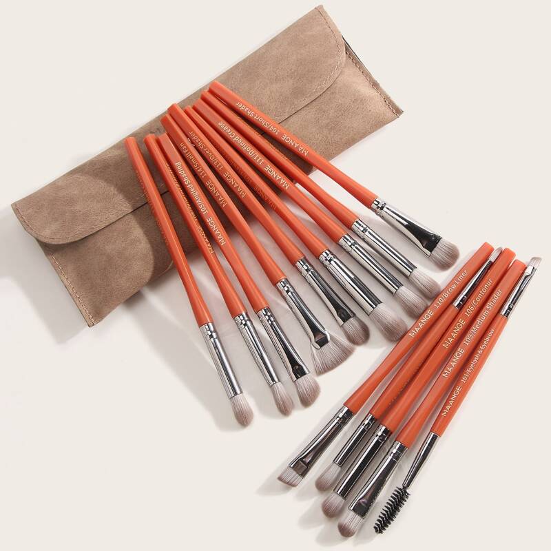 

14pcs Eye Makeup Brush With 1pc Storage Bag, Orange