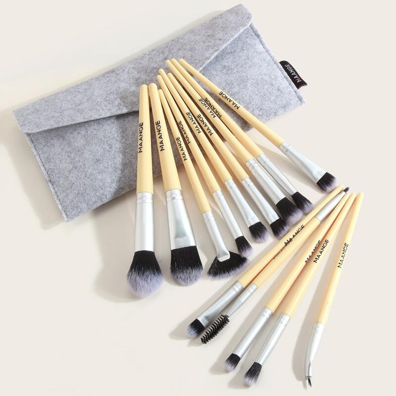 

14pcs Duo-fiber Makeup Brush Set With Bag, Yellow