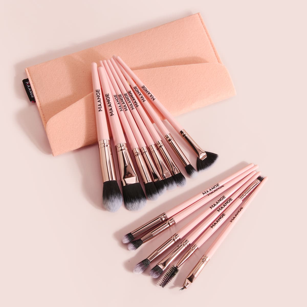 

14pcs Duo-fiber Makeup Brush Set With Bag, Pink