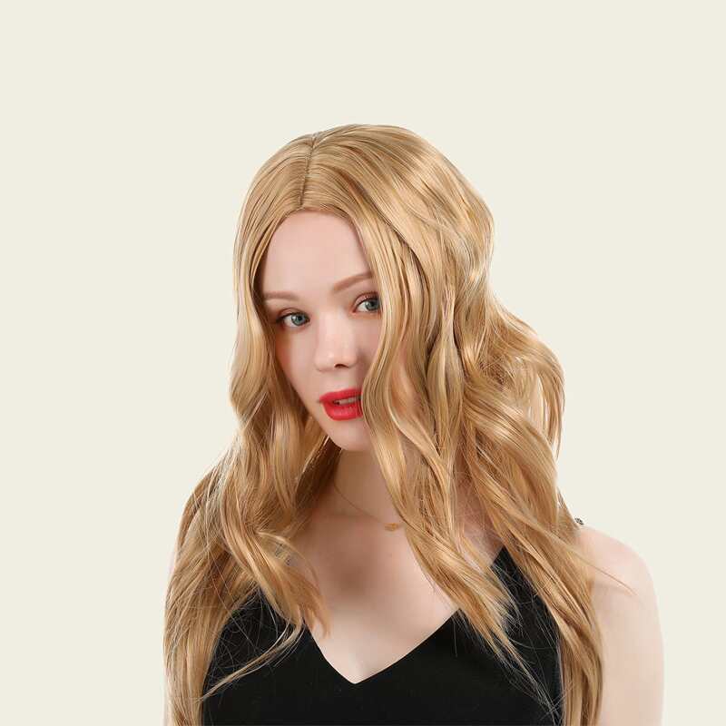 

Solid Long Curly Hair Wig, Gold