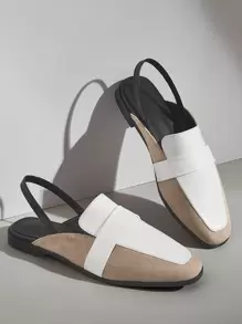 Colourblock Slingback Loafers - White - View 2