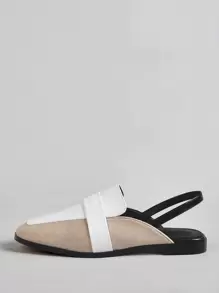 Colourblock Slingback Loafers - White - View 3