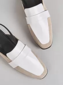 Colourblock Slingback Loafers - White - View 4
