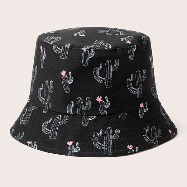 

Cactus Pattern Bucket Hat, Black