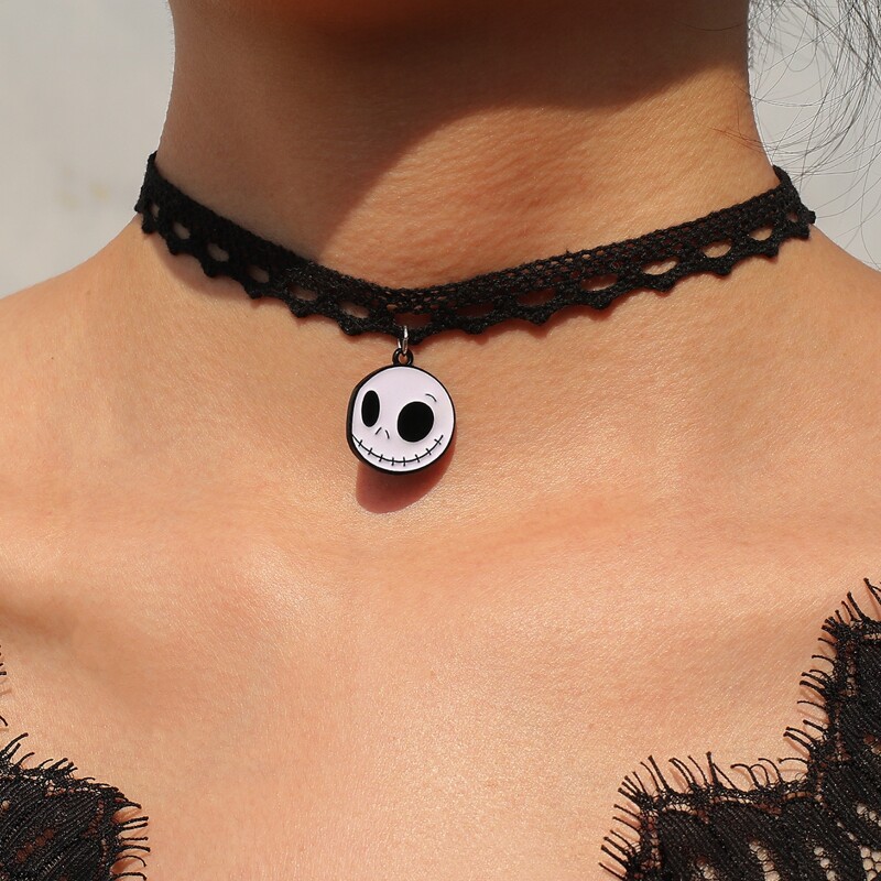

Halloween Skeleton Lace Choker, Black and white