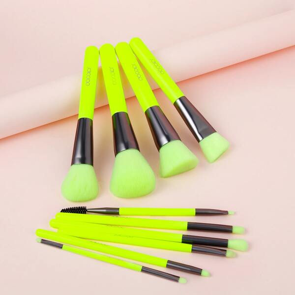 

10pcs Flat Makeup Brush Set, Green