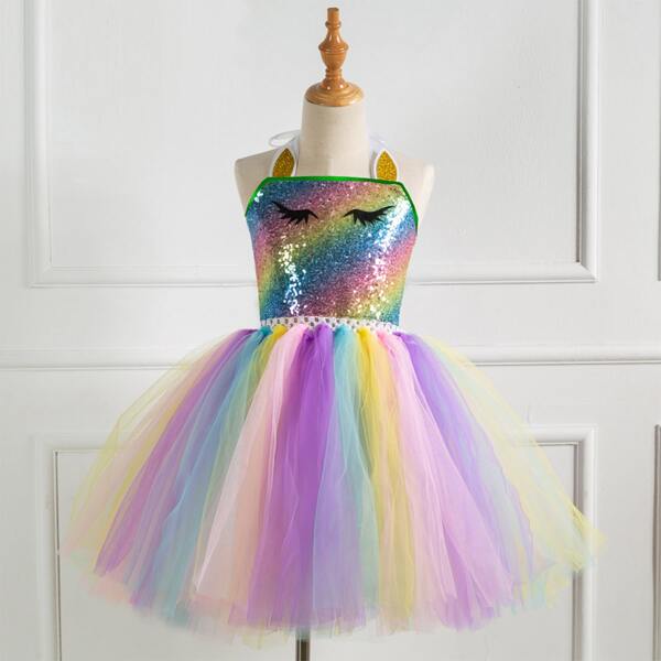 

Toddler Girls Contrast Sequin Ombre Hem Tie Back Bodice Gown Dress, Multicolor