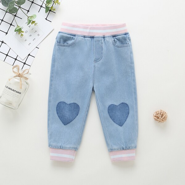 

Toddler Boys Heart And Striped Tapered Jeans, Light wash