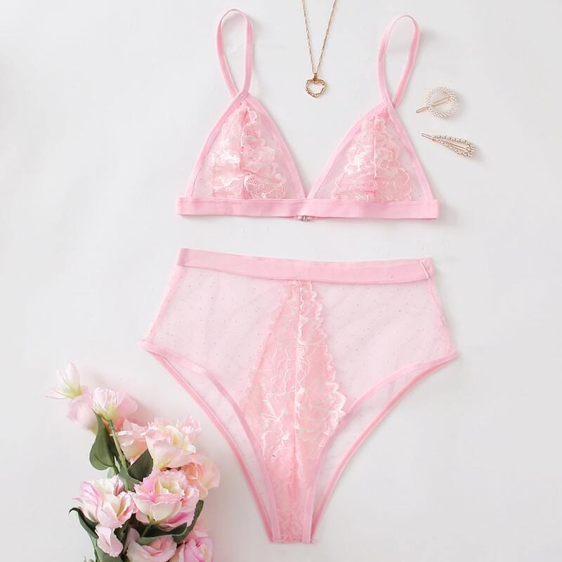 

Triangle Mesh Lingerie Set, Baby pink
