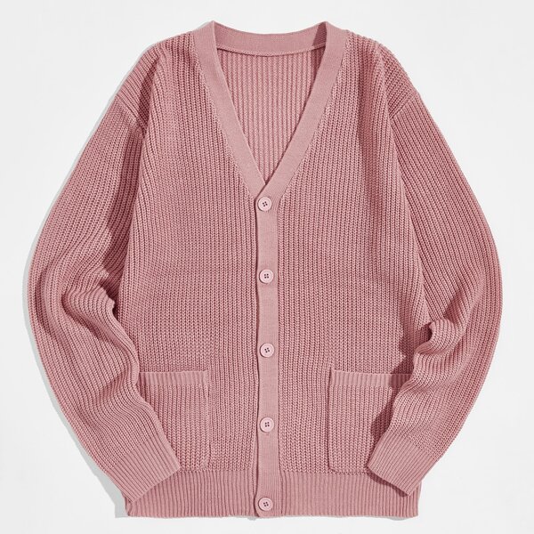 

Men Single Breasted Patch Pocket Cardigan, Dusty pink