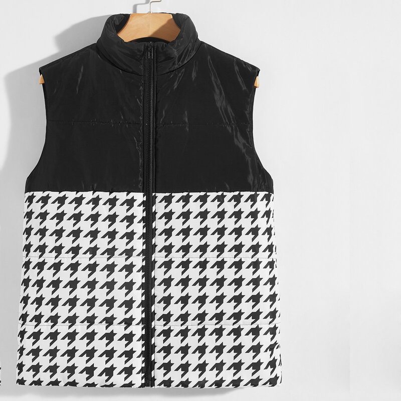 

Guys Two Tone Houndstooth Padded Vest, Black and white