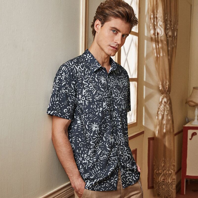 

Men Allover Print Shirt, Dark grey