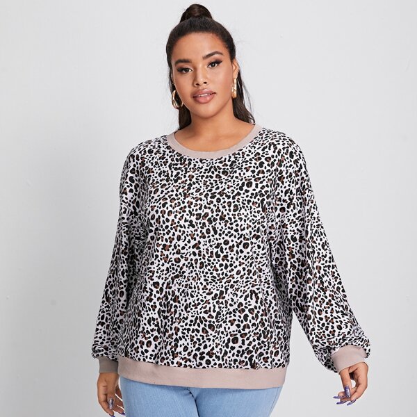 

Plus Drop Shoulder Leopard Pullover, Multicolor