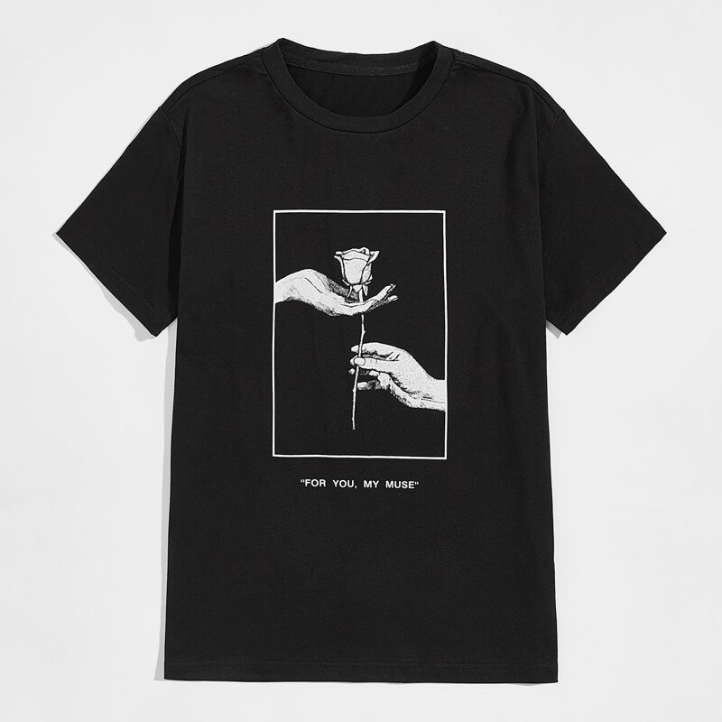 

Guys Floral & Slogan Graphic Tee, Black