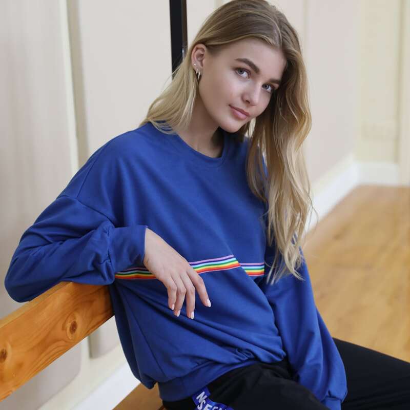 

Rainbow Striped Oversized Sweatshirt, Blue