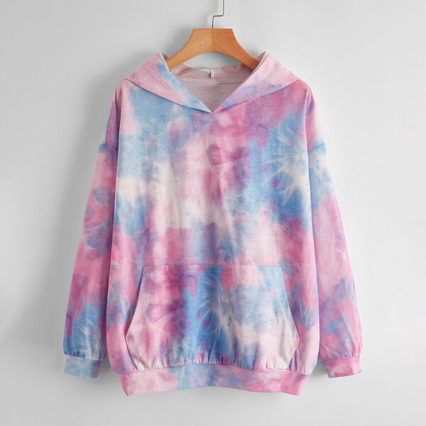 

Kangaroo Pocket Drop Shoulder Tie Dye Hoodie, Multicolor