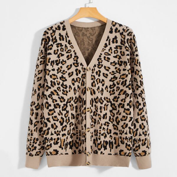 

Men Button Up Leopard Cardigan, Multicolor