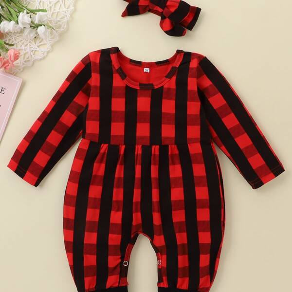 

Baby Girl Buffalo Plaid Jumpsuit & Headband, Multicolor