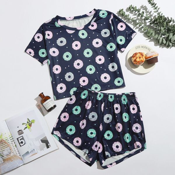 

All Over Donut Graphic PJ Set, Navy blue