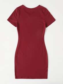 SHEIN Essnce Letter Graphic Notch Neck Bodycon Dress - Burgundy - View 2