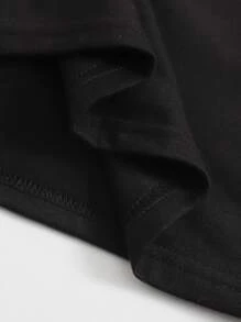 SHEIN Essnce Vestido ajustado de cuello V con estampado de letra - Negro - Ver 3