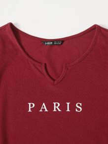 SHEIN Essnce Letter Graphic Notch Neck Bodycon Dress - Burgundy - View 4