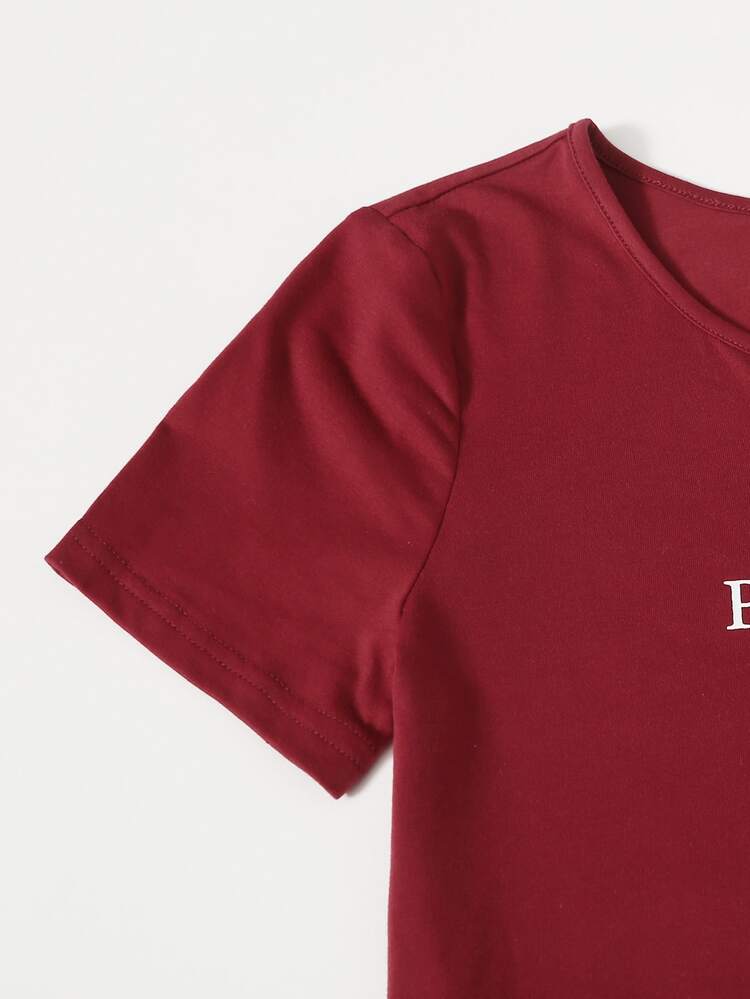 SHEIN Essnce Vestido ajustado de cuello V con estampado de letra - Burdeos - Añade 6