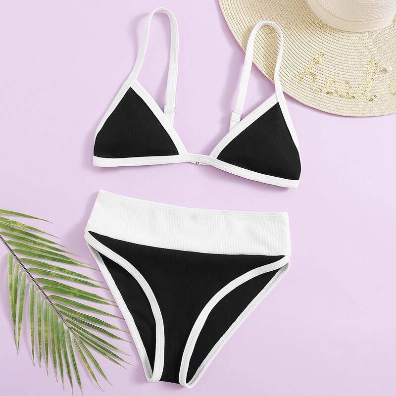 

Colorblock Triangle High Waist Bikini Swimsuit, Black