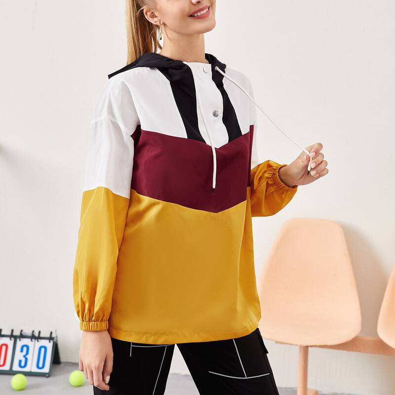 

Drop Shoulder Colorblock Anorak Jacket, Multicolor