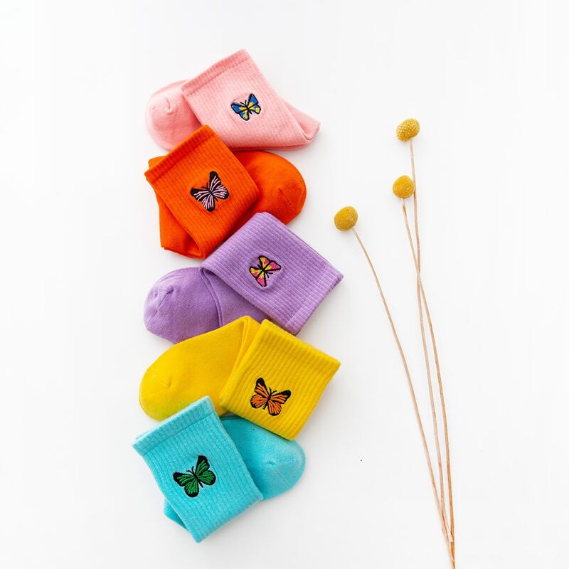 

5pairs Butterfly Embroidery Socks, Multicolor