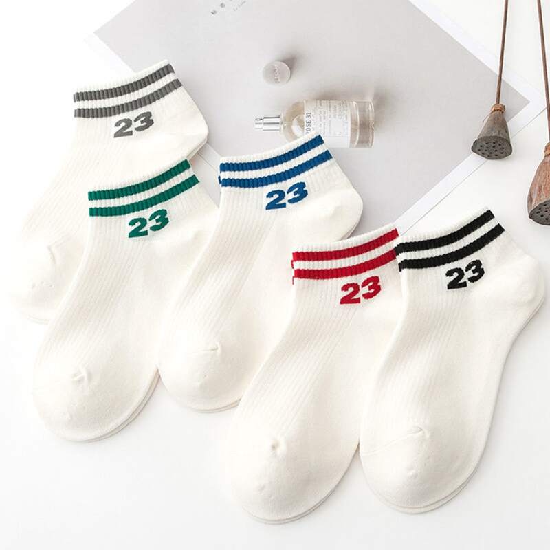 

5pairs Number & Stripe Pattern Socks, Multicolor