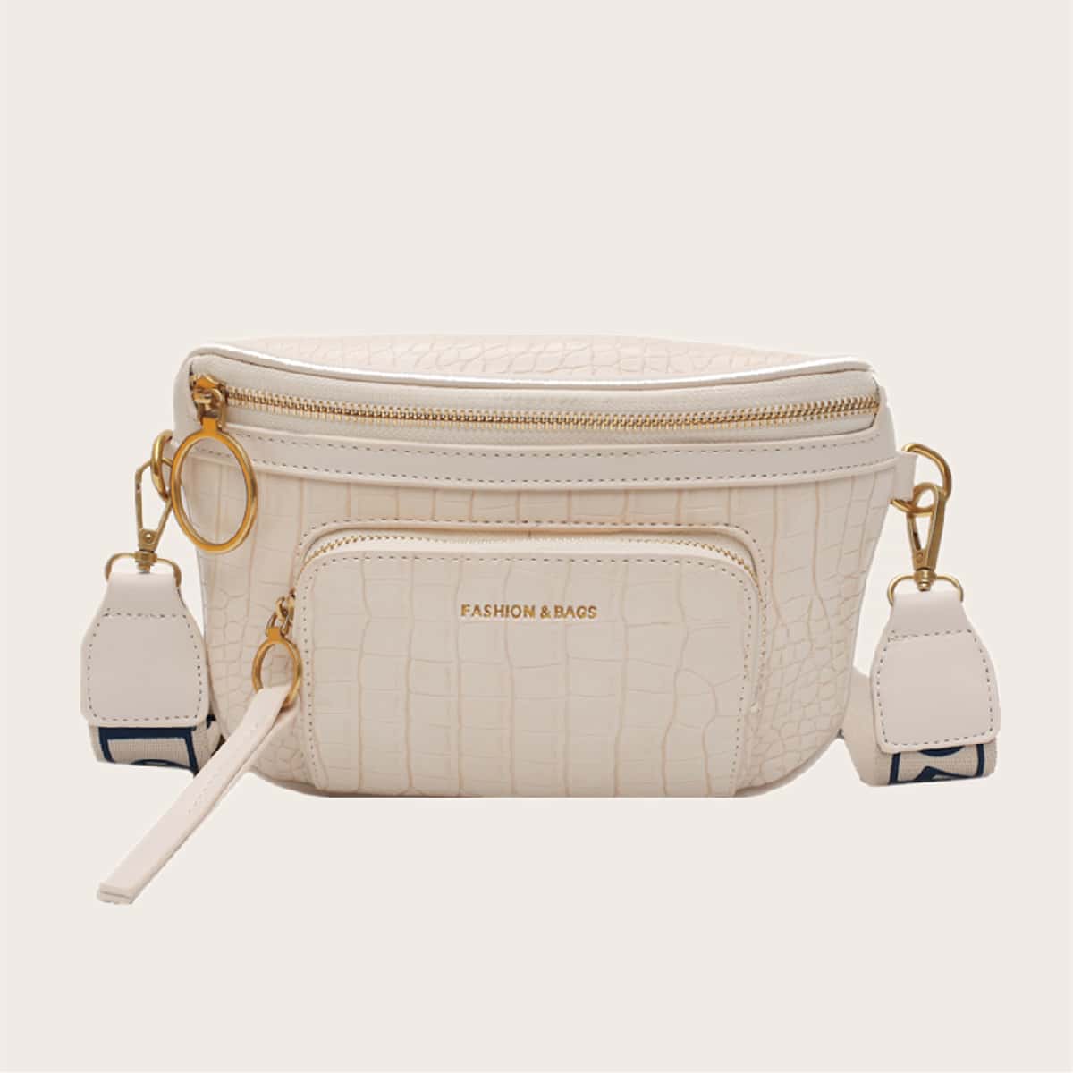 

Croc Embossed Letter Embroidery Fanny Pack, Beige