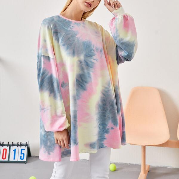 

Drop Shoulder Tie Dye Oversized Pullover, Multicolor