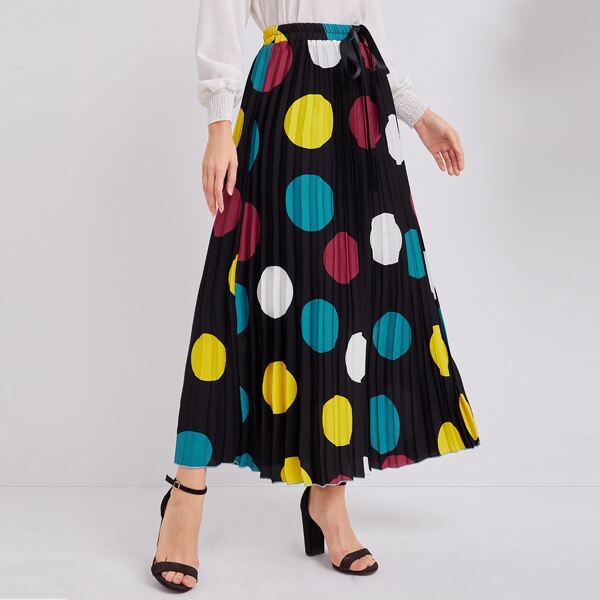 

Polka Dot Knot Pleated Skirt, Multicolor