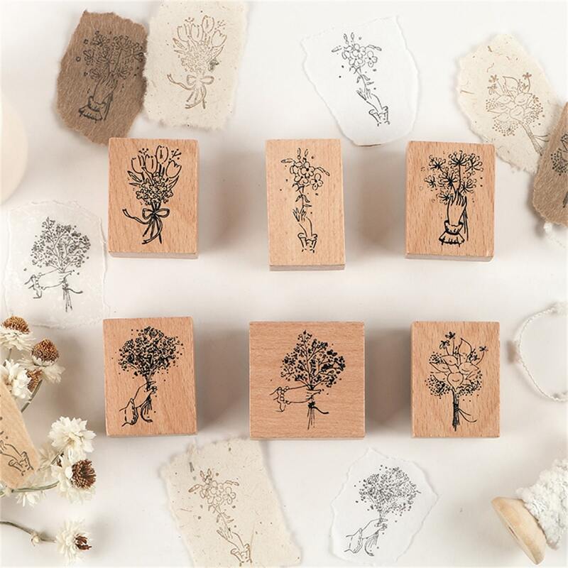 

1pc Flower Print Random Wooden Stamp, Brown