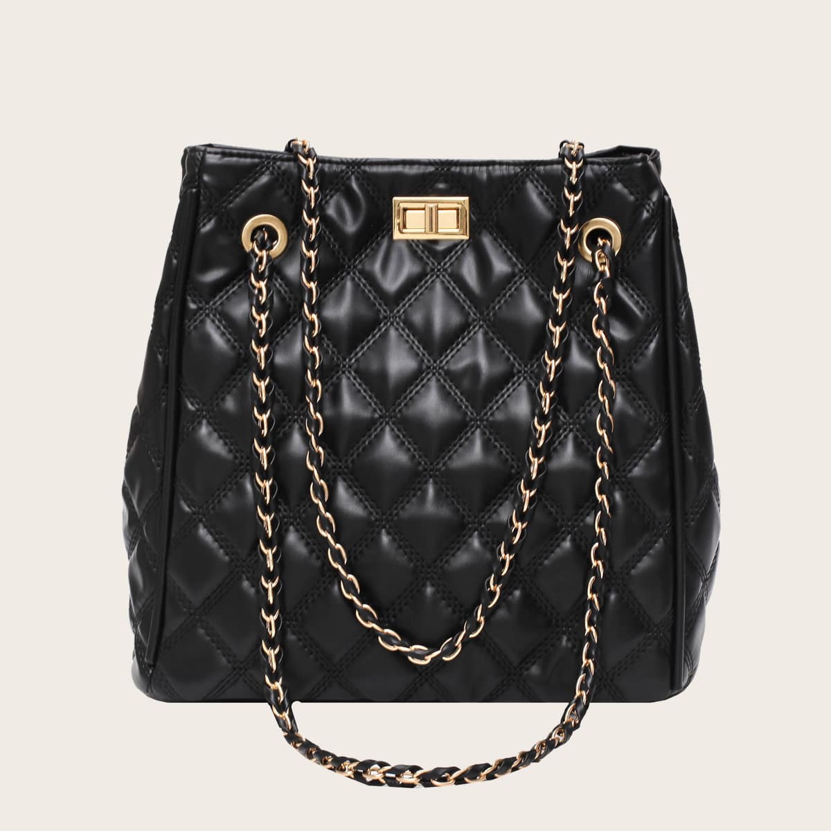 

Twist Lock Quilted Shoulder Bag, Black
